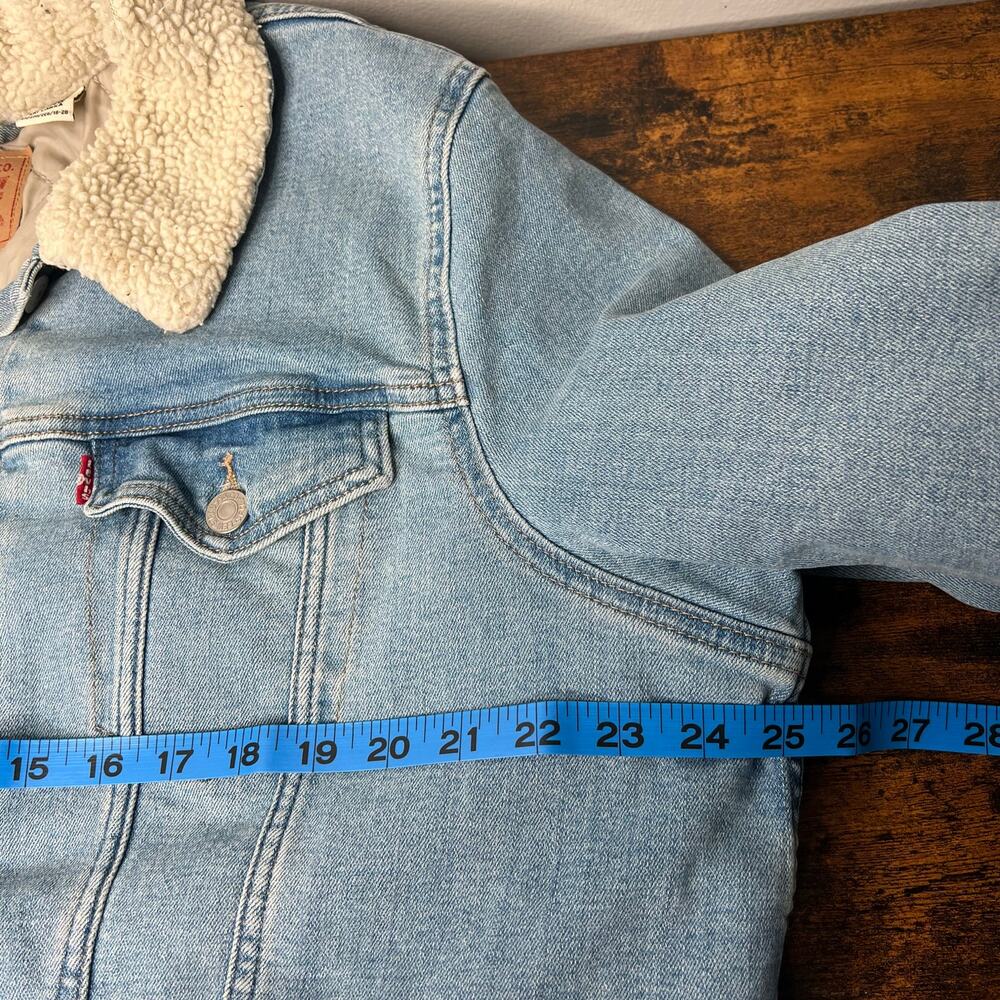 Levi's Denim Trucker Jacket Women's 2X Plus Size Sherpa Quilted Lined Blue Jean - Picture 7 of 10